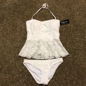 NWT white lace tankini.